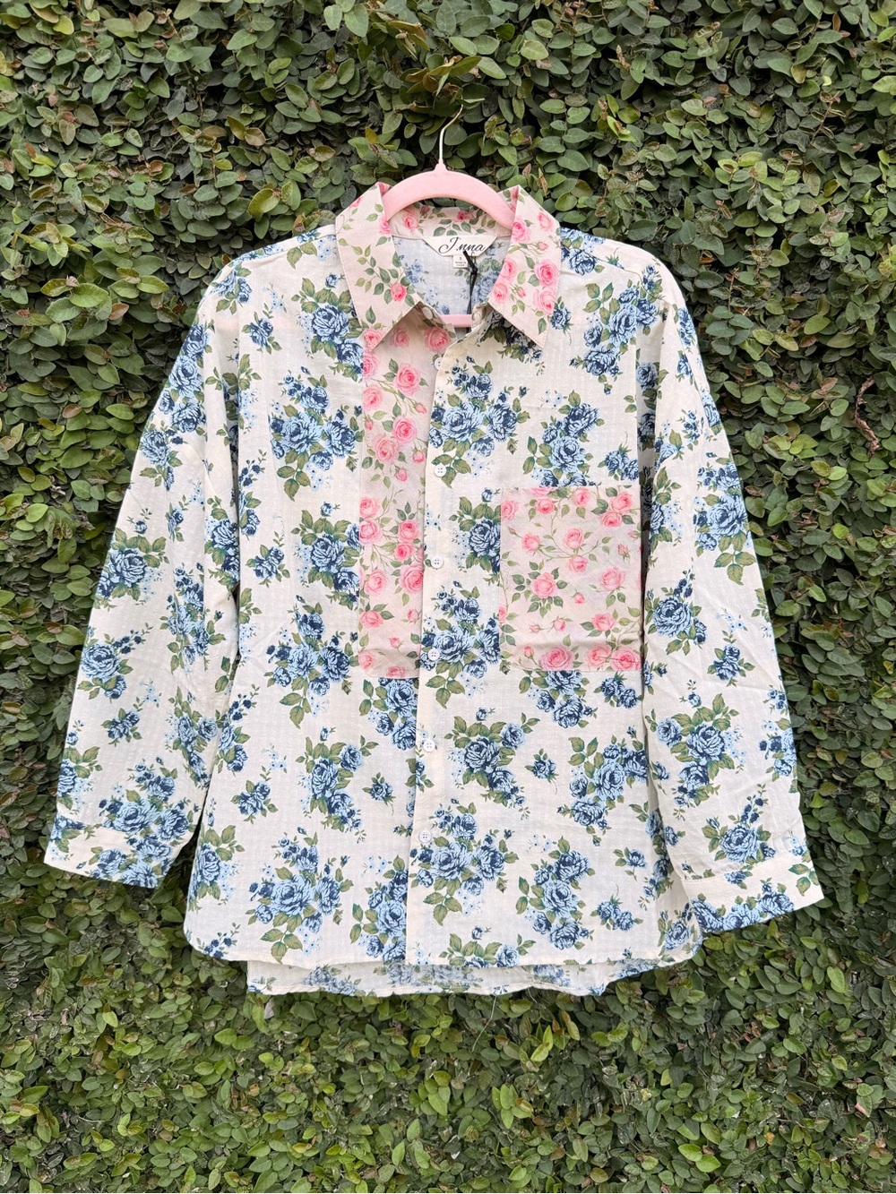 Floral Button-Down Shirt - Blue & Pink